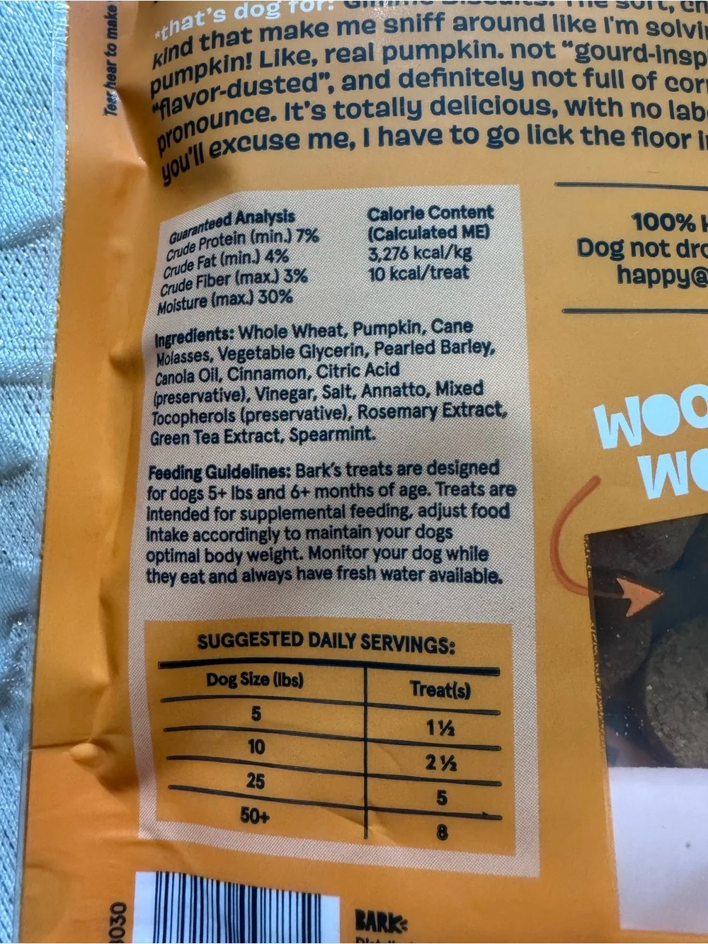 SEALED - BARK In The Belly Pumpkin Cinnamon Dog Treats - No grain - Exp 07/2027